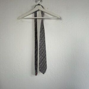 Laurant Benon Paris Mens 100% Silk Tie Classic Wave Pattern Gray Gold 59" Long